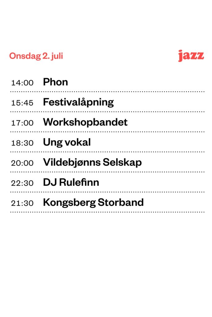 Bilde av programmet i Festivalgata onsdag 2.juli