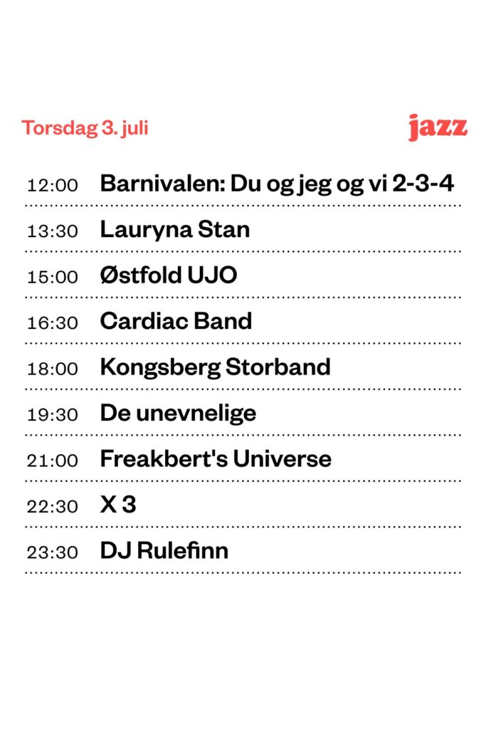 Bilde av programmet i Festivalgata torsdag 3.juli