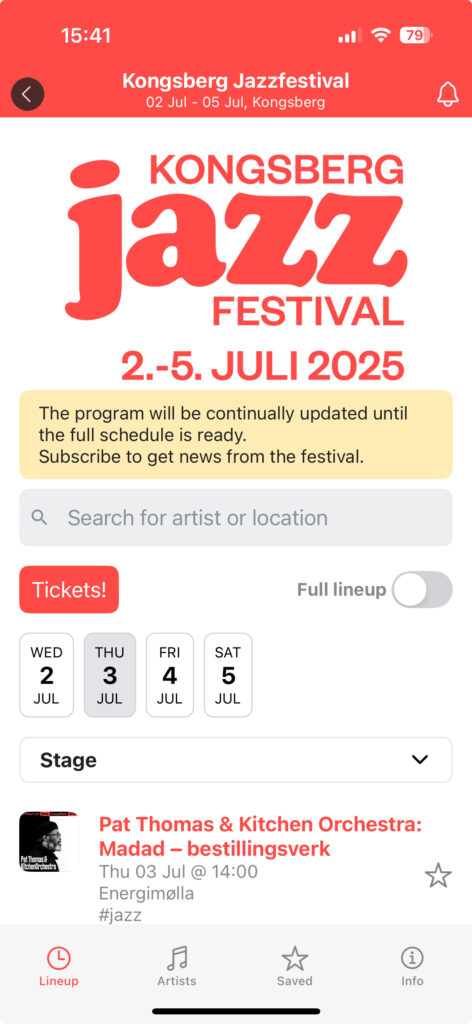 Skjermbilde Broadcasr, festivalapp 1
