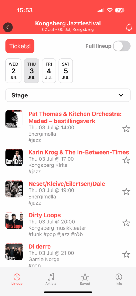 Skjermbilde Broadcast, festivalapp 2