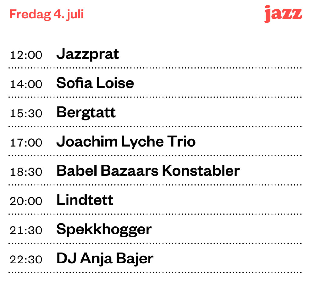 Bilde av programmet for Jazzboksen fredag 4. juli