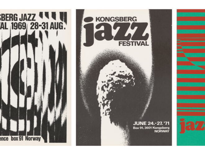 Bilder av festivalplakater Kongsberg Jazzfestival