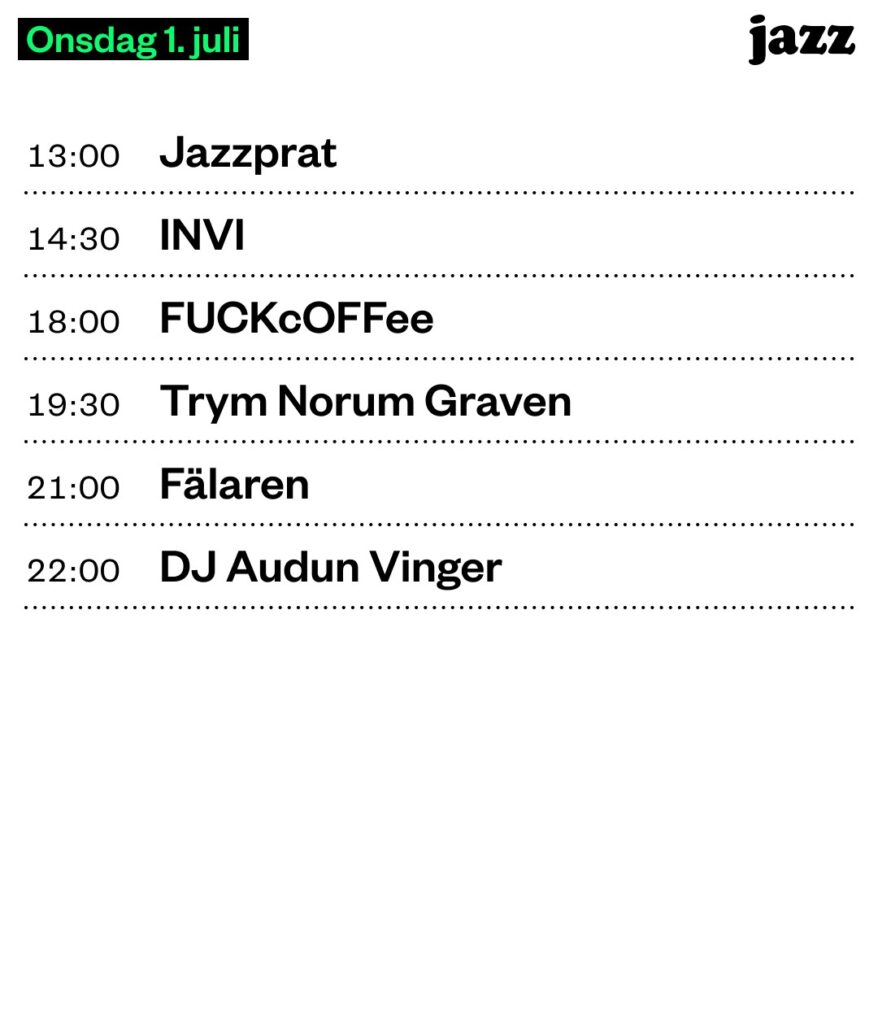Bilde av programmet for Jazzboksen onsdag 1. juli, Kongsberg Jazzfestival