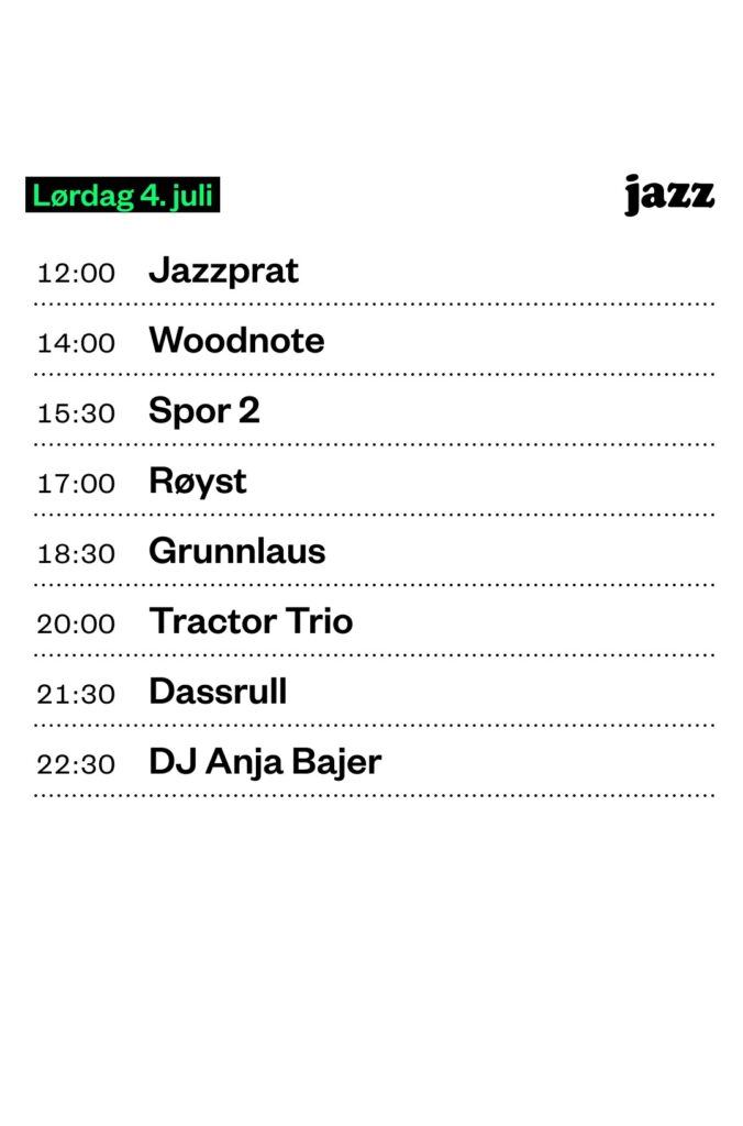 Bilde av programmet for Jazzboksen lørdag 4. juli, Kongsberg Jazzfestival