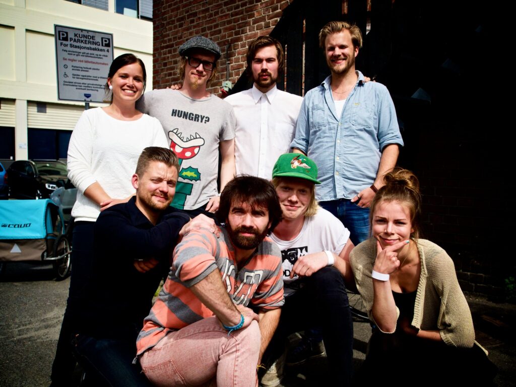 Bilde av Kongsbergrekruttene på Kongsberg Jazzfestival 2014. Merete Rustand Solli, Tom, Christan Meaas Svendsen, Lars Kurverud,
Eirik Tovsrud Knutsen, Magnus Grimnes, Axel Skalstad, Oda Westli